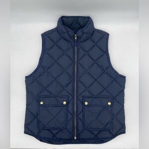 J. Crew Vest Blue Goose Down Feather Puffer Jacket Full Zip Quilted XL